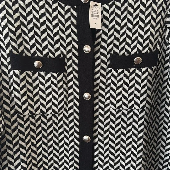 Talbots Plus Black and White Button Sweater - Picture 2 of 7
